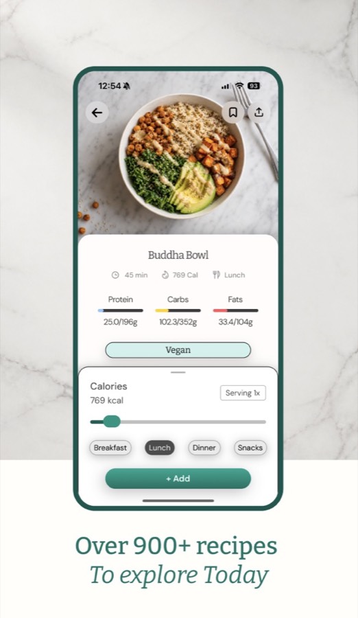 Sprouted recipe screen for a Buddha Bowl on iPhone